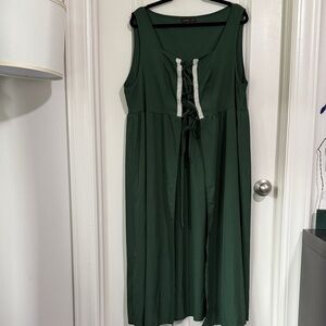 ROMWE Green Lace-Up Midi OverDress